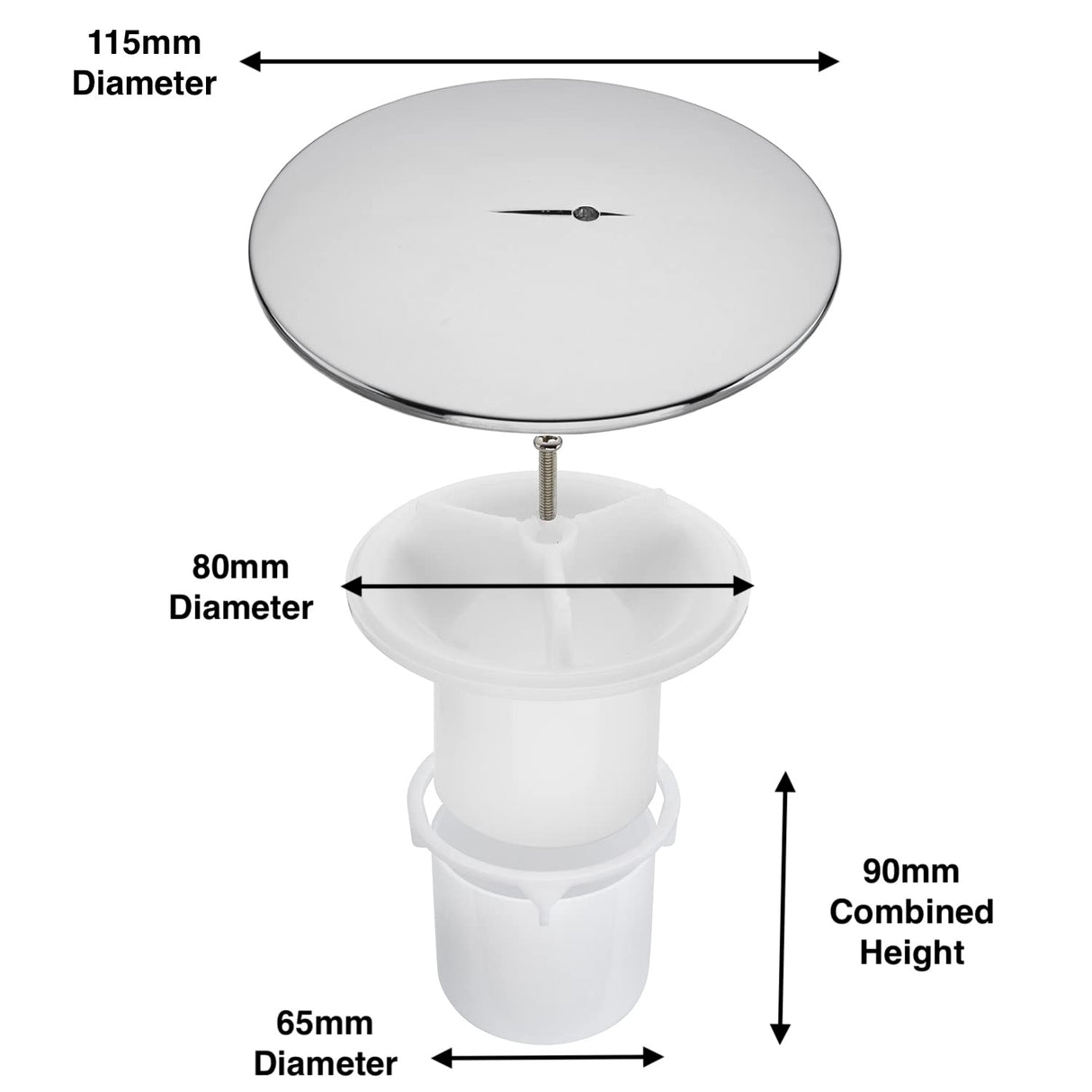 Sandy Beach Chrome Shower Waste, Black Elegance, Premium 90mm Waste Trap, Sleek Shower Tray Waste Trap, and Drain Cover Replacement Solutions - Perfectly Sized, Effortlessly Stylish (Chrome)