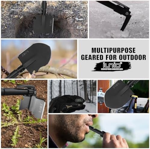 iunio Camping Shovel,Shovel Folding, Portable, Multitool, Foldable Entrenching Tool, Collapsible Spade, for Backpacking, Trenching, Hiking, Survival, Car Emergency