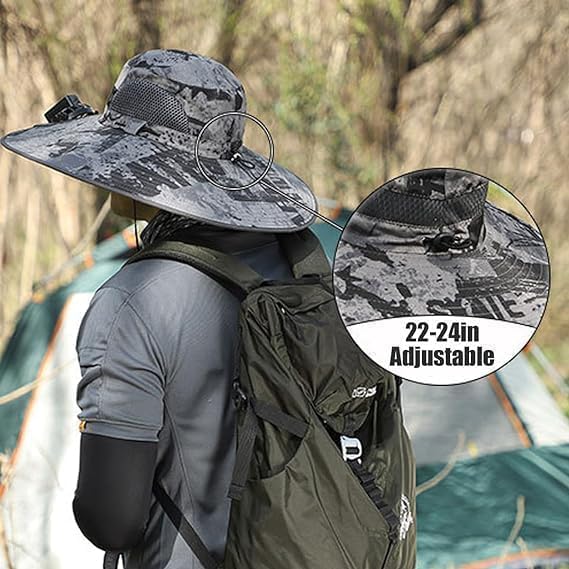 Wide Brim Solar Fan Hat Outdoor Fishing Hat with Fan Built in Sombrero para el Sol Hombre Waterproof Removable Outdoor Solar Fan Hats for Men Solar & USB Charging (US, Alpha, One Size, Color G)
