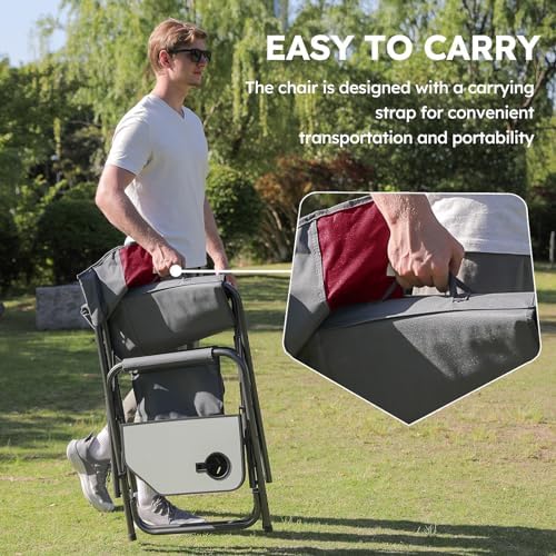 Oversized Directors Camping Chair Set of 2 Support 600 LBS, Heavy Duty Folding Outdoor Chairs with Detachable Side Pocket and Adjustable Side Table for Outside Beach,Lawn,Fishing (Red)