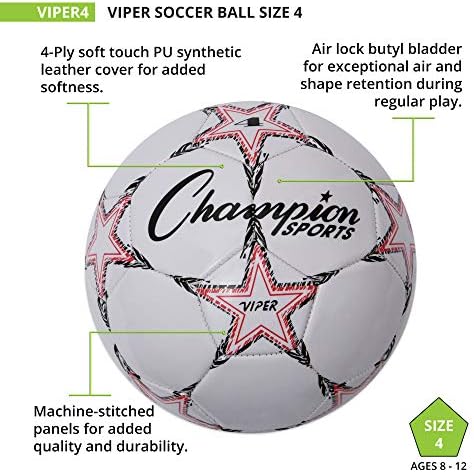Champion Sports Viper Soccer Ball - Synthetic Leather – Youth, Kids, Adult - Sizes 3, 4, 5