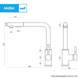 Bächlein 360 Degree Rotating Kitchen Mixer (Matte Black) - Stainless Steel Single Lever Sink Mixer with Extendable Hose and Switch Shower, Water Faucet