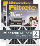 Filtrete 16x20x1 Air Filter, MPR 1200, MERV 11, Allergen Defense Odor Reduction 3-Month Pleated 1-Inch Air Filters, Pack of 2