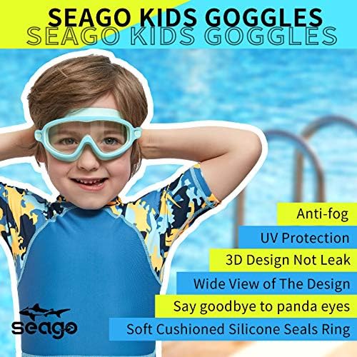 Seago Swim Goggles 2 Pack Anti-Fog Anti-UV Wide View Swimming Goggles for Kids 3-15