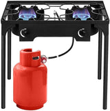 Bonnlo 2 Burner Outdoor Portable Propane Stove Gas Cooker, Heavy Duty Iron Cast Patio Burner with Detachable Stand Legs for Camp Cooking (2-Burner 150,000-BTU)