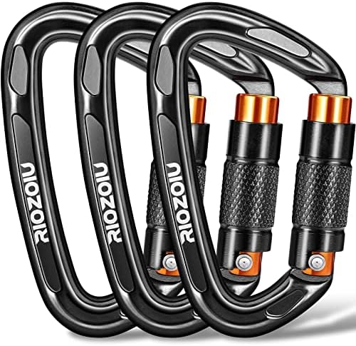 UIAA Certified Auto Locking Climbing Carabiner Clips 25KN Heavy Duty Large Locking Carabiner Clips for Rock/Ice Climbing Rappelling D Shaped 3.93 Inch, Large Size, Black