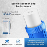 PUREPLUS 5 Micron 10" x 2.5" Whole House Sediment Home Water Filter Cartridge Replacement for Any 10 inch RO Unit, Culligan P5, Aqua-Pure AP110, Dupont WFPFC5002, CFS10, WHKF-G05, 4Pack