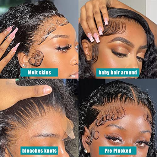 Deep Wave Lace Front Wigs Human Hair 180% Density Curly Lace Front Wig Human Hair 13x4 Lace Frontal Wigs for Black Women with Baby Hair and Special Designed Adjustable Straps (Deep Wave Wig, 24 Inch)