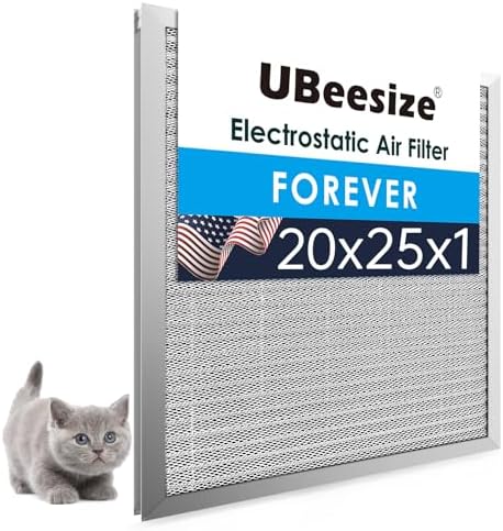 UBeesize 20x25x1 Reusable Electrostatic Air Filter HVAC AC Furnace Filter,MERV 8,Washable, Lasts a Lifetime,Permanent Air Filter,Breathe Fresher,Home And Office(Actual Size:19.75x24.65x0.82 Inch)