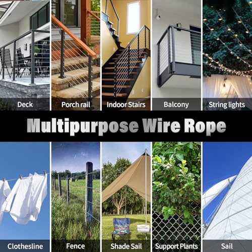 Stainless Steel Cable for Railing - 500FT 1/8" T316 Wire Rope Cable for Deck Railings System Kit