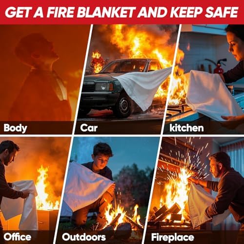 Emergency Fire Blanket for Home Kitchen -40"x40"- Flame Fiberglass Fire Blankets for House Camping Car Office School Emergency Survival Safety - with Blanket Hook and Glove (1-pcs)