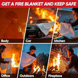 Emergency Fire Blanket for Home Kitchen -40"x40"- Flame Fiberglass Fire Blankets for House Camping Car Office School Emergency Survival Safety - with Blanket Hook and Glove (1-pcs)