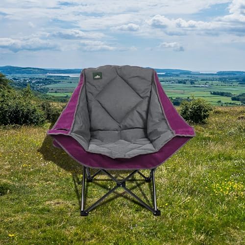Oversized Foldable Camping Chair, Outdoor Padded Lawn Chair w/Cup Holder,Carry Bag for Beach, Hiking, and Picnics,Heavy-Duty 300-lbs Capacity, Purple