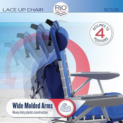 Rio Brands 4-Position Backpack Lace-Up Suspension Folding Beach Chair, Bright Stripe