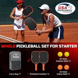 BAGAIL Pickleball Paddles, USAPA Approved Fiberglass Surface Pickleball Set, Lightweight Pickle Ball Rackets with 4 Balls, 1 Bag, Designed in California for Traction and Stability