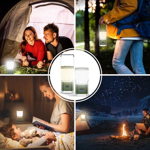 LED Camping Lantern, Lantern Rechargeable with 4 Light Modes, Waterproof, Camping Essentials, Mini Light for Hurricane, Emergency, Hiking, Power Outages, 2pc