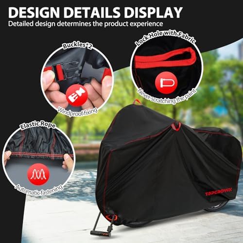 Bike Cover Waterproof Outdoor Storage for 3 Bikes, Bicycle Cover Rain Sun UV Dust Wind Proof with Storage Bag for Mountain Road Bike/Ebike (420D Black+Red, XXXL Size for 3 bikes)