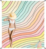 Beach Blanket Waterproof Sandproof, 9 Ft X 10 Ft Extra Large Sand Free Beach Mat, Big Compact Lightweight Quick Drying Picnic Blanket with 4 Stakes & Pockets for Camping, Travel, Hiking