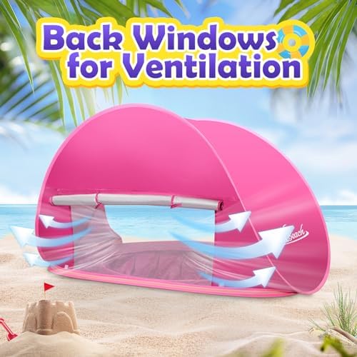 Monobeach Baby Beach Tent Pop Up Portable Shade Pool UPF50+ UV Protection Sun Shelter for Infant with Easy Set Up Canopy (Pink Beach Tent)