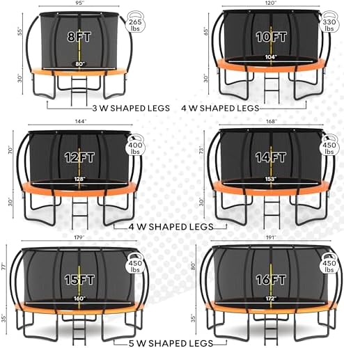JUMPZYLLA Trampoline Outdoor 8FT 10FT 12FT 14FT 15FT 16FT with Enclosure and Ladder, ASTM Approved Recreational Trampoline for Kids and Adults, Anti-Rust Coated Frame