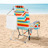Outvita Backpack Beach Chair, 5 Level Adjustable Positions Beach Chair with Back Storage Bag, Cooler Pouch and Side Bags for Beach Poolside Lawn