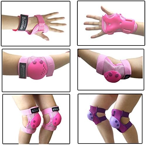 BOSONER Kids/Youth Knee Pads Elbow Pads Wrist Guards Set for 3-15 Years, Child Protective Gear Set for Roller Skates, Cycling, BMX Bike, Skateboard, Inline Skating, Scooter Riding Sports…