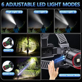 TDT 2000 LUMENS LED Rechargeable Head Lamps, Zoomable Headlamp with 6 Modes & IPX7 Waterproof, 120° Adjustable Head Lights for Forehead for Outdoor, Camping, Hard Hat, Running, Hunting