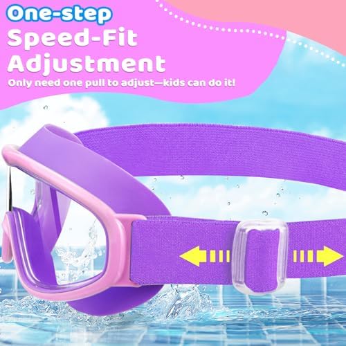 Vvinca Kids Goggles with Comfort Fabric Strap, Kids Swim Goggles Wide View Anti-Fog/UV No Leaking Swimming Goggles for 3-14