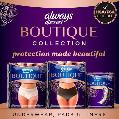 Always Discreet Boutique Incontinence and Postpartum Underwear for Women, Maximum Protection, Small/Medium, Black, 20 Count