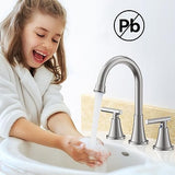 Bathroom Faucets for Sink 3 Hole, Hurran Brushed Nickel Bathroom Sink Faucet with Pop-up Drain and Supply Lines, Stainless Steel Lead-Free Widespread Faucet for Vanity RV, 2 Pack