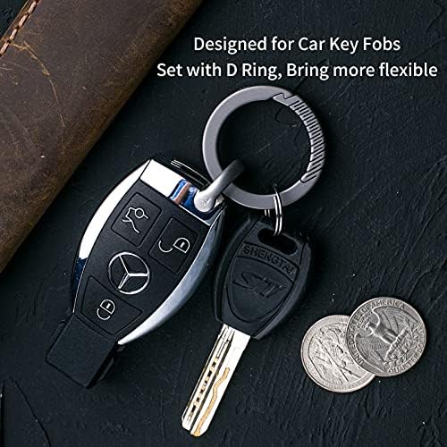 TISUR Titanium Round Carabiner Clip, Spring Hook Key Chain Ring, Small Keyring Carabiner with D-Ring for Car Keys