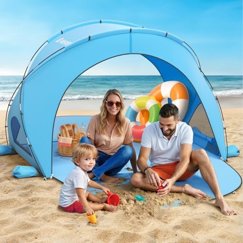 Beach Tent Sun Shelter, Beach Shade Tent with UPF50+ UV Protection, Beach Sun Shelter, Beach Shade with 2 Zippered Doors, Portable Beach Tent for Beach Camping Fishing