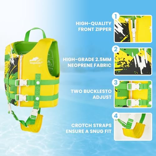 Gogokids Toddler Swim Vest, Kids Float Jacket for 20-30-40-50 lbs Girls and Boys, Float Swimwear with Duel Adjustable Safety Strap, for 2-9 Year Old Children