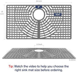 Silicone Sink Protector 26“x14" Rear Drain Hole, Heat Resistant Non-slip Dishwasher Suitable, Large Mat for Bottom of Farmhouse Kitchen Stainless Steel Sink(Grey）