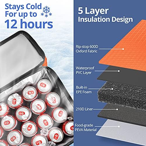 Maelstrom Soft Cooler Bag,Collapsible Soft Sided Cooler,24/30/60/75 Cans Beach Cooler,Ice Chest,Large Leakproof Camping Cooler,Portable Travel Cooler for Grocery Shopping,Camping,Road Trips