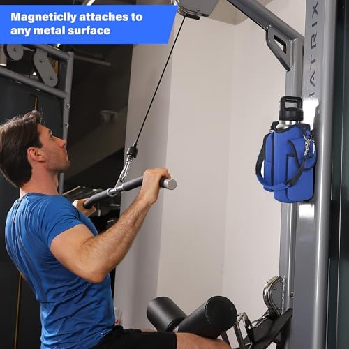 icolor Magnetic Gym Bag Water Bottle Carrier Holder with Phone Pockets & Shoulder Strap,5 Built-in Magnets Gym Bottle Pouch Sleeve,Magnetic Bag Gym Accessories Organizer for Men Women
