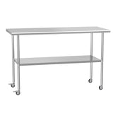 HOCCOT Stainless Steel Table with Wheels 24" x 60" Utility Worktable with Adjustable Undershelf for Commercial Kitchen, Garage, Restaurant