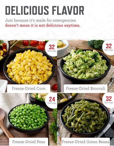 ReadyWise, 120 Servings, Vegetable Bucket, Broccoli, Sweet Corn, Green Beans, Peas, Freeze Dried, 20 Years Shelf Life, Emergency Food