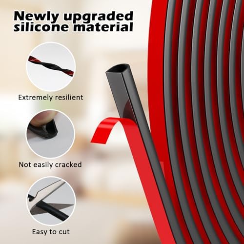 Weather Stripping Door Seal - Self Adhesive Weather Strip Silicone D Shaped Seal Strip for Door Frame/Window Seal (40FT Black 3/8" W × 5/16" T)