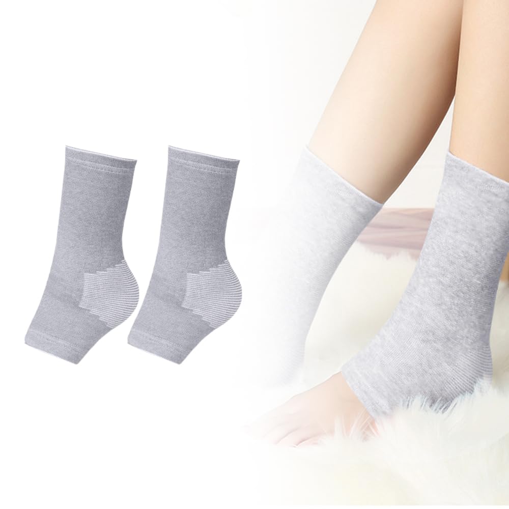 Mustowl One Compress Bamboo Foot Sleeves, Ankle Protection Socks,Ankle Compression Socks for Swelling Sprain Cold Protection (Grey 1 Pair, L(41-44))