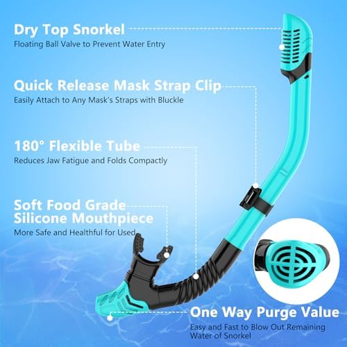 Snorkeling Gear for Adults, Dry-Top Snorkel Set Scuba Diving mask, 180°Panoramic Wide View Professional Snorkeling Gear Breathing Freely Snorkel Mask