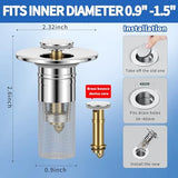 Bathroom Sink Drain Strainer, Pop-Up Bathroom Sink Stopper with Removable Stainless Steel Hair Catcher Basket, Universal Fit for US Bathroom Sinks, Bathtubs, Showers & Floor Drains (4 Pack)