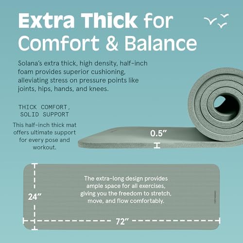 Retrospec Solana Yoga Mat 1/2" Thick w/Nylon Strap for Men & Women - Non Slip Exercise Mat for Yoga, Pilates, Stretching, Floor & Fitness Workouts