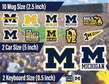 Michigan Wolverines Stickers (14 Piece) University of Michigan Gifts for Men Football Fans for Car Laptop Water Bottle + 2 Large UofM Car Decals, 10 Water Bottle Size, 2 Keyboard Size