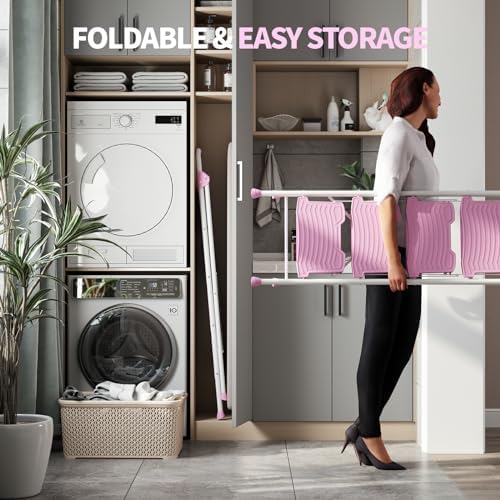 KINGRACK 4 Step Ladder, 900lbs Sturdy Step Stool with Handrail, Anti-Slip Wide Pedals, Foldable Stepladder for Home, Garage, Garden, Household, Pink, Pass 900LBS Testing