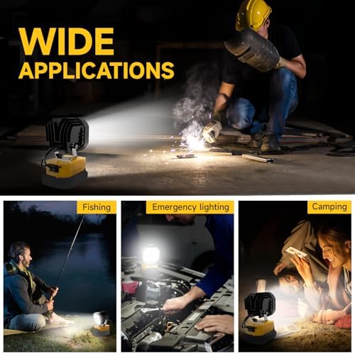 LED Work Light Compatible with Dewalt 20V Battery, 40W 6000LM Flashlight, 20V Battery Cordless Work Light 120°Adjustable with Low Voltage Protection for Outdoors and Job Site Lighting