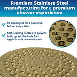 High Pressure Shower Head - Anti-Clogging Silicone Nozzles - 2.5 GPM Removable Restrictor - Easy to Clean Adjustable Replacement - easy to install with Plumbers Tape - 6 inch - Elegant Gold Finish