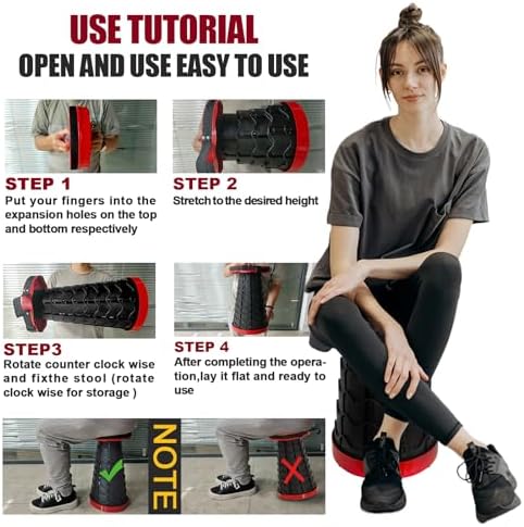 2PCS Upgraded Collapsible Stool Thickened Set, Portable Stool Folding Stools, Foldable Chair for Camping Fishing Hiking BBQ and Outdoor Activities - Max 400lbs（Red）