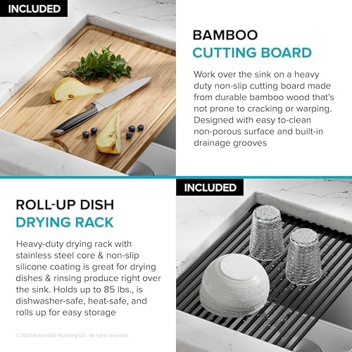 KRAUS Kore Workstation 32-inch Undermount 16 Gauge Stainless Steel Kitchen Sink, Single Bowl Kitchen Sink with Accessories, KWU110-32