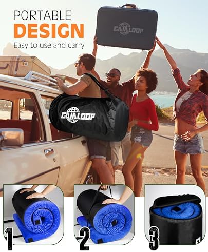 3 Inch GAIALOOP Thick Memory Foam Camping Mattress Sleeping Pad [Car/Tent/Cot] Glamping Portable Floor Mat Roll Up Futon Mattress for Guests Sleepover